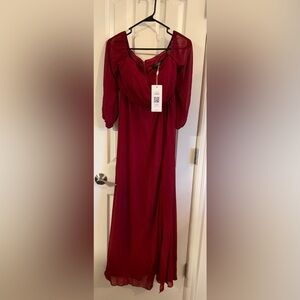 Ever Pretty Burgundy V-Neck Long Sleeve Prom Dress